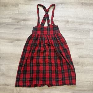 VTG Dennis Goldsmith Suspender Dress Red Plaid, Pockets Sz 12 Womens